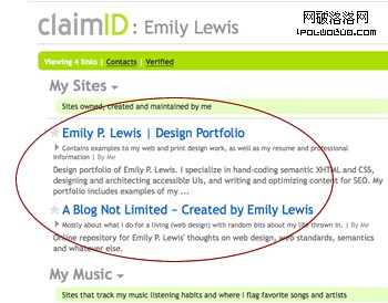 Emily's claimID profile