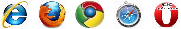 Icons of Internet Explorer, Firefox, Chrome, Safari and Opera.
