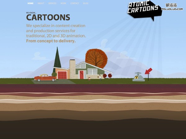 網頁教學網-插畫網站設計-Atomic Cartoons Inc.