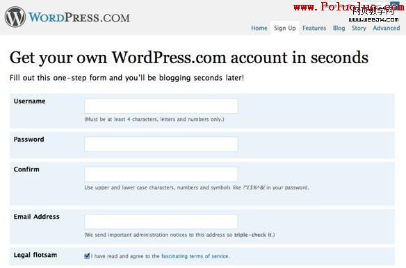 WordPress signup process