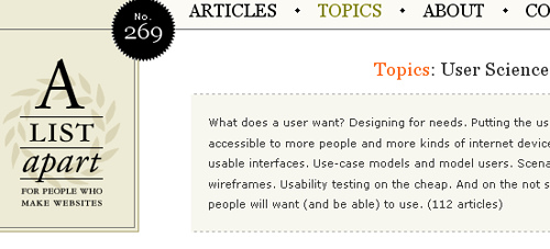 A List Apart: User Science - screen shot.