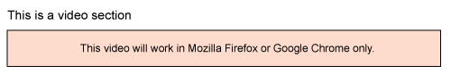 與上圖中相同的視頻窗口，但是這次顯示錯誤消息‘該視頻將僅在 Mozilla Firefox 或 Google Chrome 中運行。’