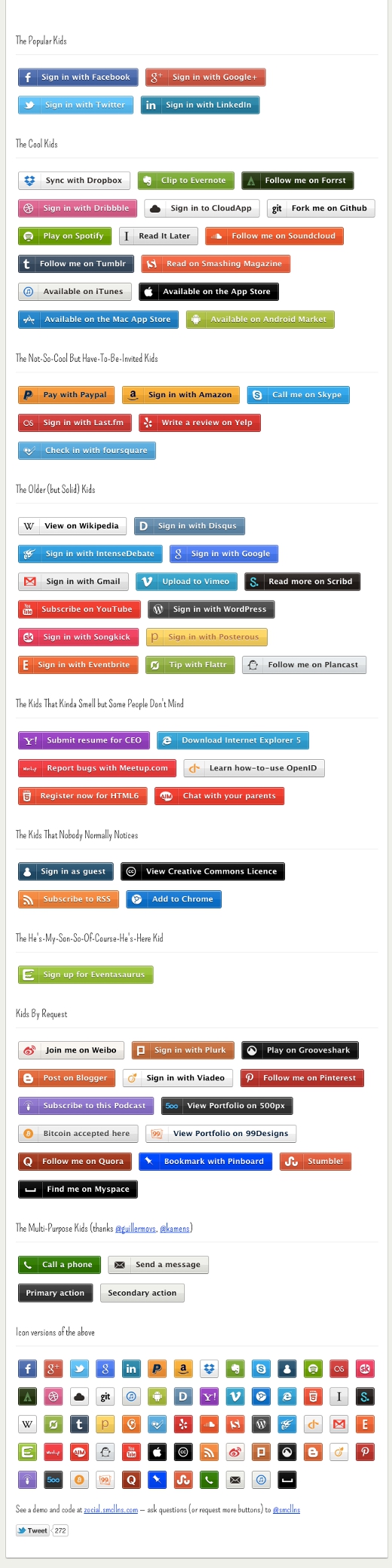 分享來自Zocial的72個超棒免費CSS3按鈕