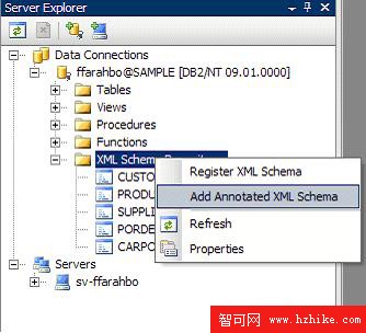 使用 DB2 Visual Studio 2005 Add-in 進行帶注釋的 XML 模式分解
