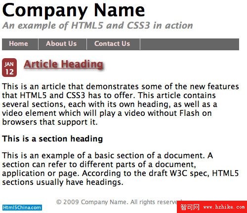 顯示使用 HTML5 和 CSS3 創建的各種文本樣式的屏幕截圖，包括帶下劃線的具有顏色的頁面標題以及加粗的區域標題。