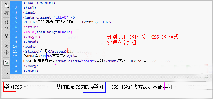 使用加粗標簽和CSS加粗樣式案例截圖