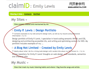 Emily's claimID profile