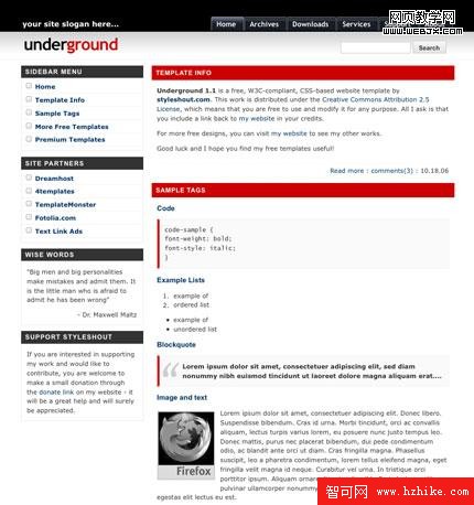 Underground 20個高質量的免費CSS模板