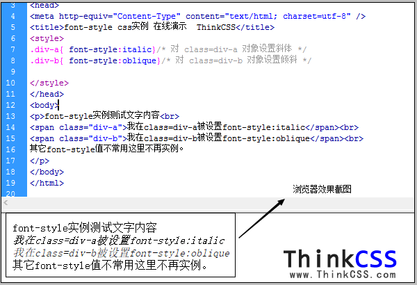 css div font-style italic oblique 斜體實例截圖