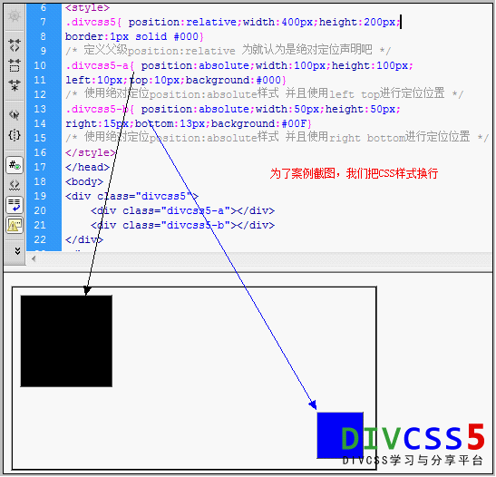 CSS position absolute relative絕對定位應用案例截圖