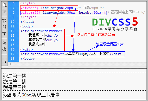 DIV+CSS line-height垂直行高屬性應用案例截圖