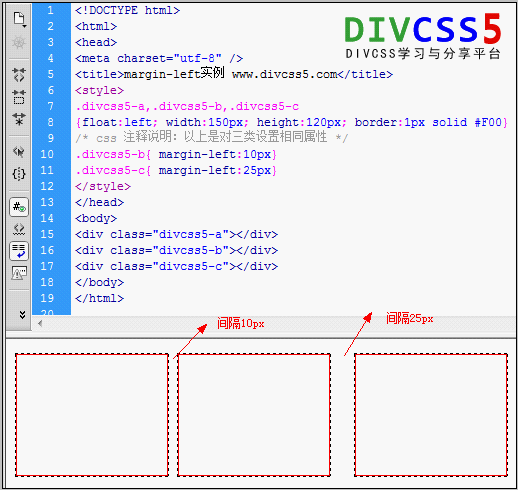 div+css margin-left實例演示效果截圖