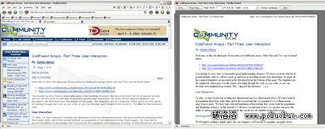 The two different versions of the page using the different style sheets