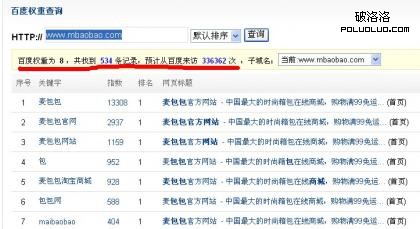 麥包包的百度權重查詢截圖