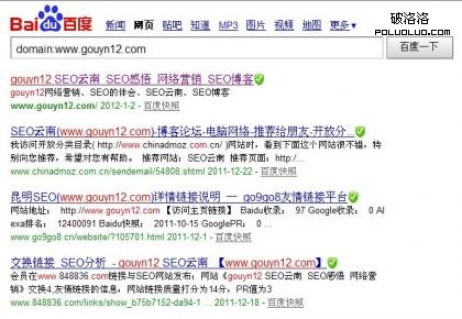 SEO雲南博客的百度domain查詢結果