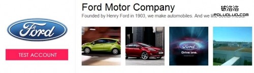 只有Ford等極少數品牌以測試帳號的型式擁有品牌頁面