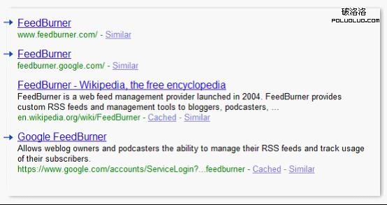 用戶在google.com中搜索[feedburner]後得到的結果